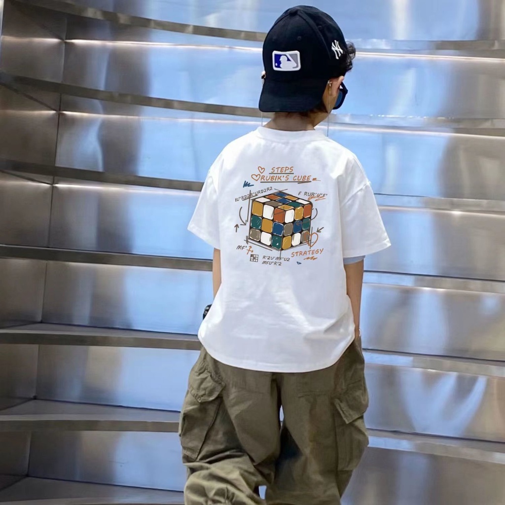 Áo Thun Tay Ngắn In Hình Khối Rubik Phong Cách Mới 2022 Cho Bé Trai