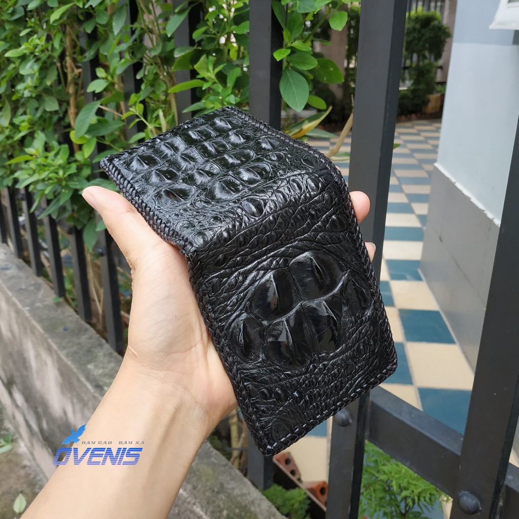 Ví Da Cá Sấu 2 Mặt Đan Viền Thủ Công