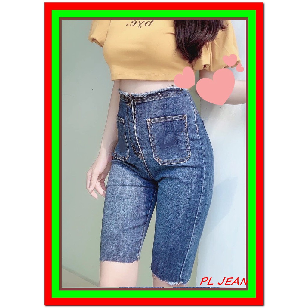 Quần jean nữ LỬNG TÚI BẦU LƯNG TUA RUA siêu đẹp màu xanh  siêu đẹp -1GG16