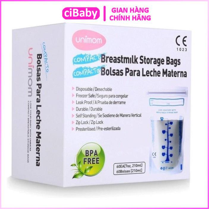 Túi trữ sữa Unimom Compact 210ml hộp 60 túi / 30 túi / 20 túi / 10 túi