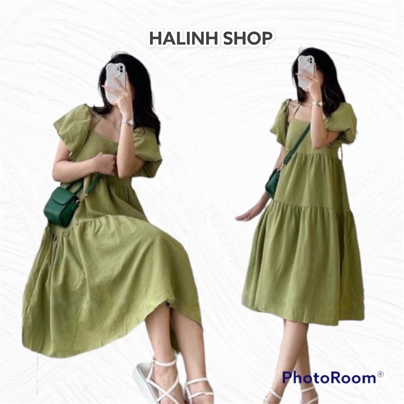Váy Đầm Nữ 2 Dây Dáng Babydoll, Mặc được 4 kiểu Yếm Trễ Vai Cổ Vuông 2 Dây - HaLinh Shop - Dáng Suông, Chất Đũi, 3 Màu