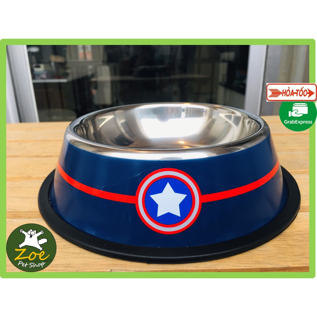 Bát ăn Inox Cao Cấp Captain Marvel Cho Chó Mèo - Đế Chống Trượt - Size 22cm