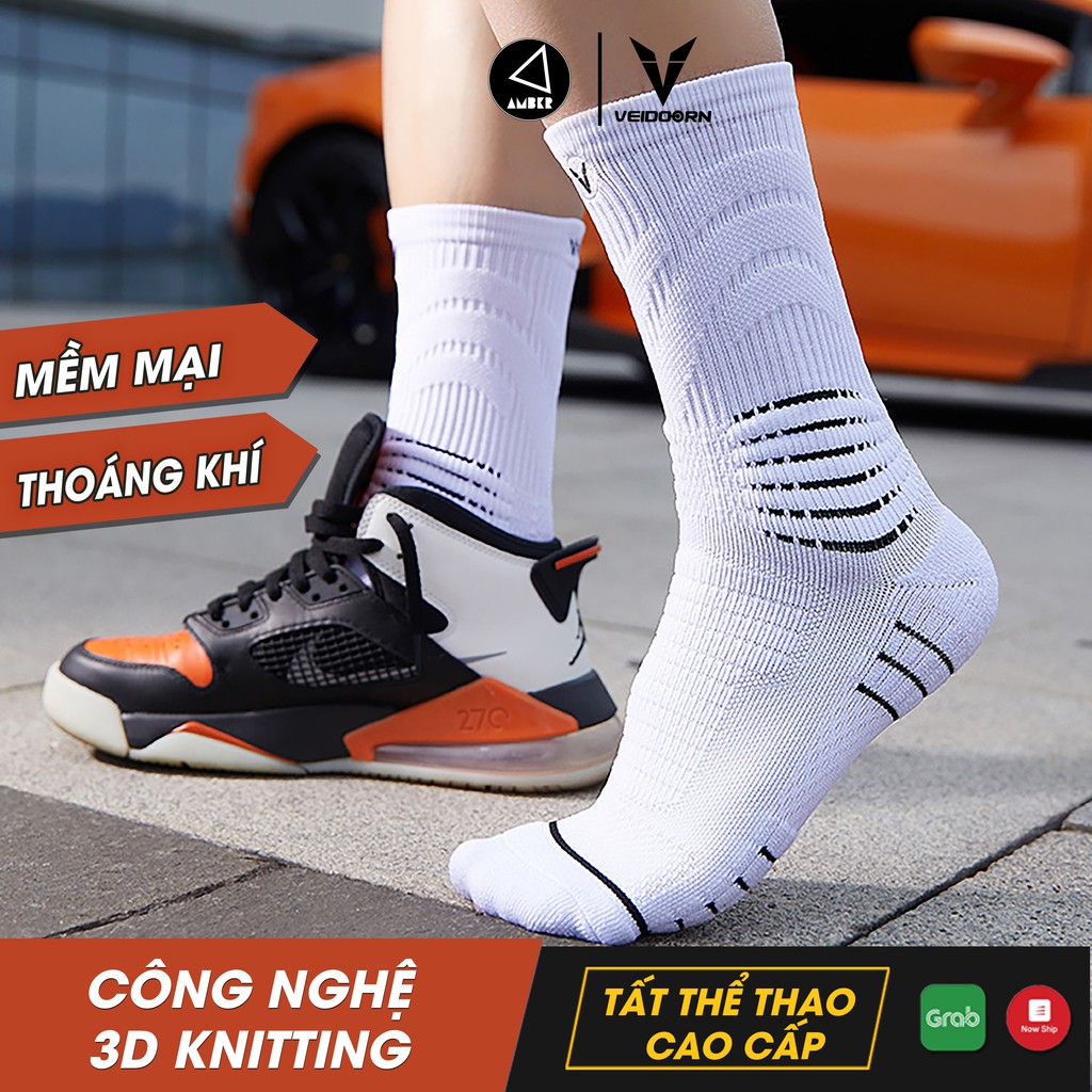 Tất Thể Thao Cao Cấp Veidoorn, Đàn Hồi, Thoáng Khí, Đệm Chuyên Dụng VT003 - AMBERVIETNAM