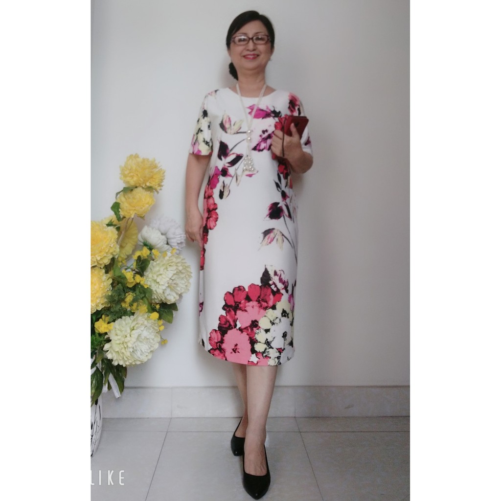 Size XL (61 - 70kg) - Đầm Trung Niên Dáng Suông Form Dài - Vải Xleo Co Giãn - Có Túi