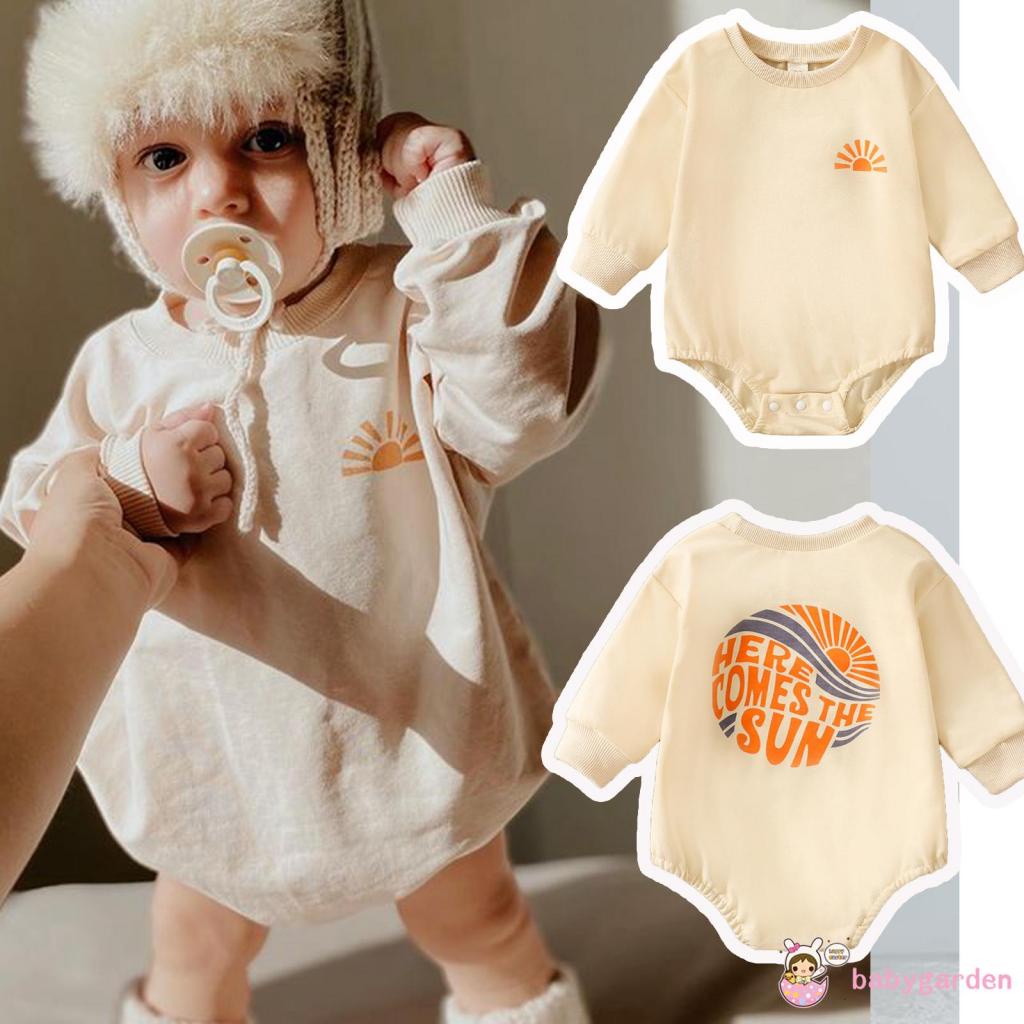 Áo Liền Quần Tay Dài Cổ Tròn In Hình Mặt Trời Thời Trang Xuân Thu Cho Bé Gái 0-18 Tháng Tuổi