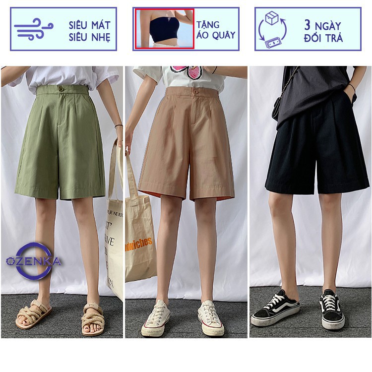 [ QUÀ TẶNG LÀ 1 CÁI DÂY BUỘC TÓC ]Quần ngố nữ lửng đũi ống rộng cạp cao OZENKA , quần short ngắn nữ mặc nhà vải mềm  ྇