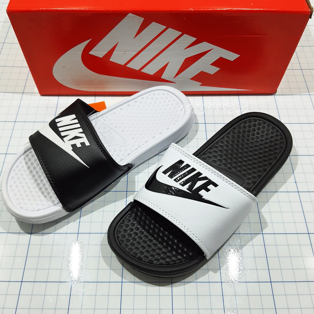 [Hộp Nike] Dép Nike Nk quai ngang 2 màu nam nữ đầy đủ tem, mác, lót dày, tem size in nhiệt trong lót, tặng hộp hãng.