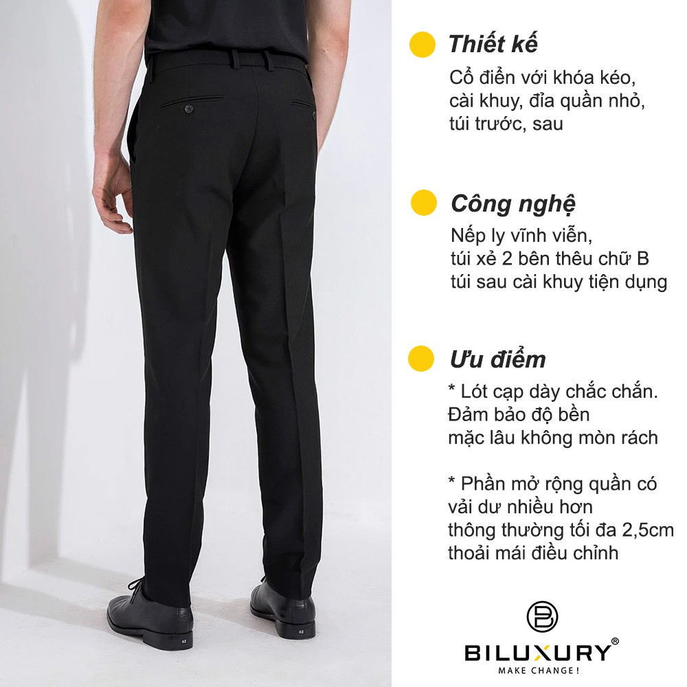 Quần âu nam công sở Biluxury 5QAUB004DEN ống đứng tôn dáng chuẩn form slimfit không nhăn nhàu