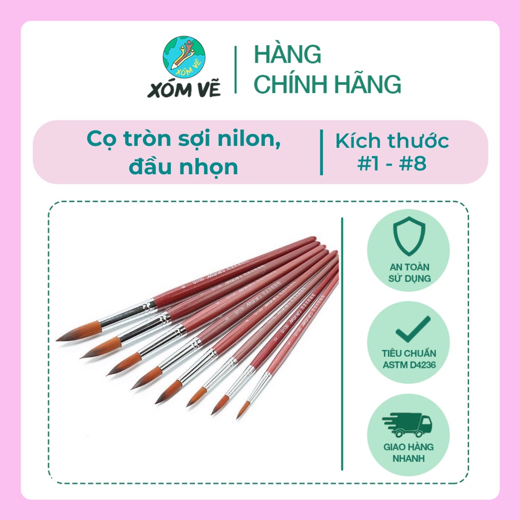 [XÓM VẼ] Cọ vẽ đầu tròn, vẽ màu nước chuyên dụng Maries G1130