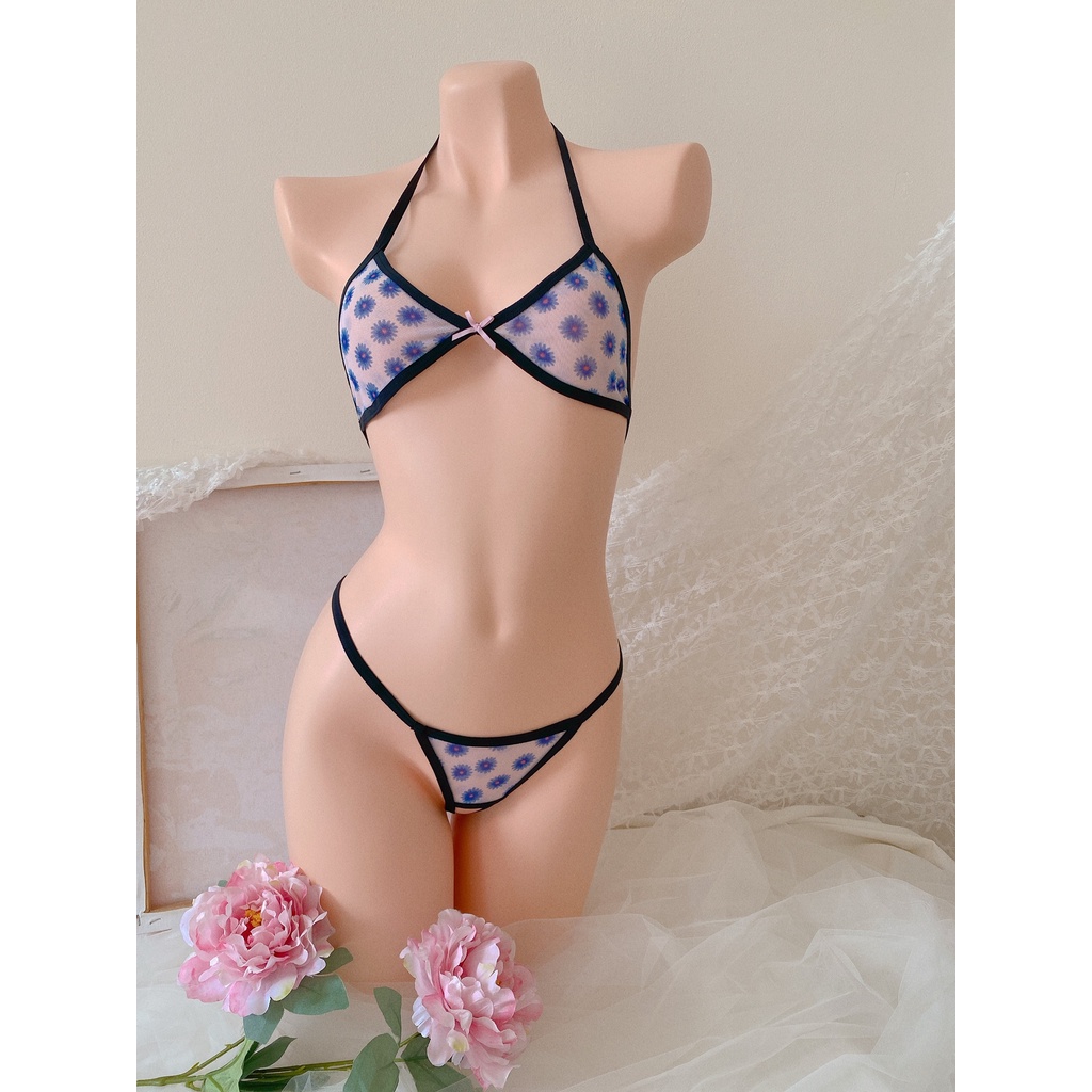BK059 - Bộ đồ lót ren xẻ đáy - set lọt khe gồm quần lót và áo lót nữ - Kelly Wang
