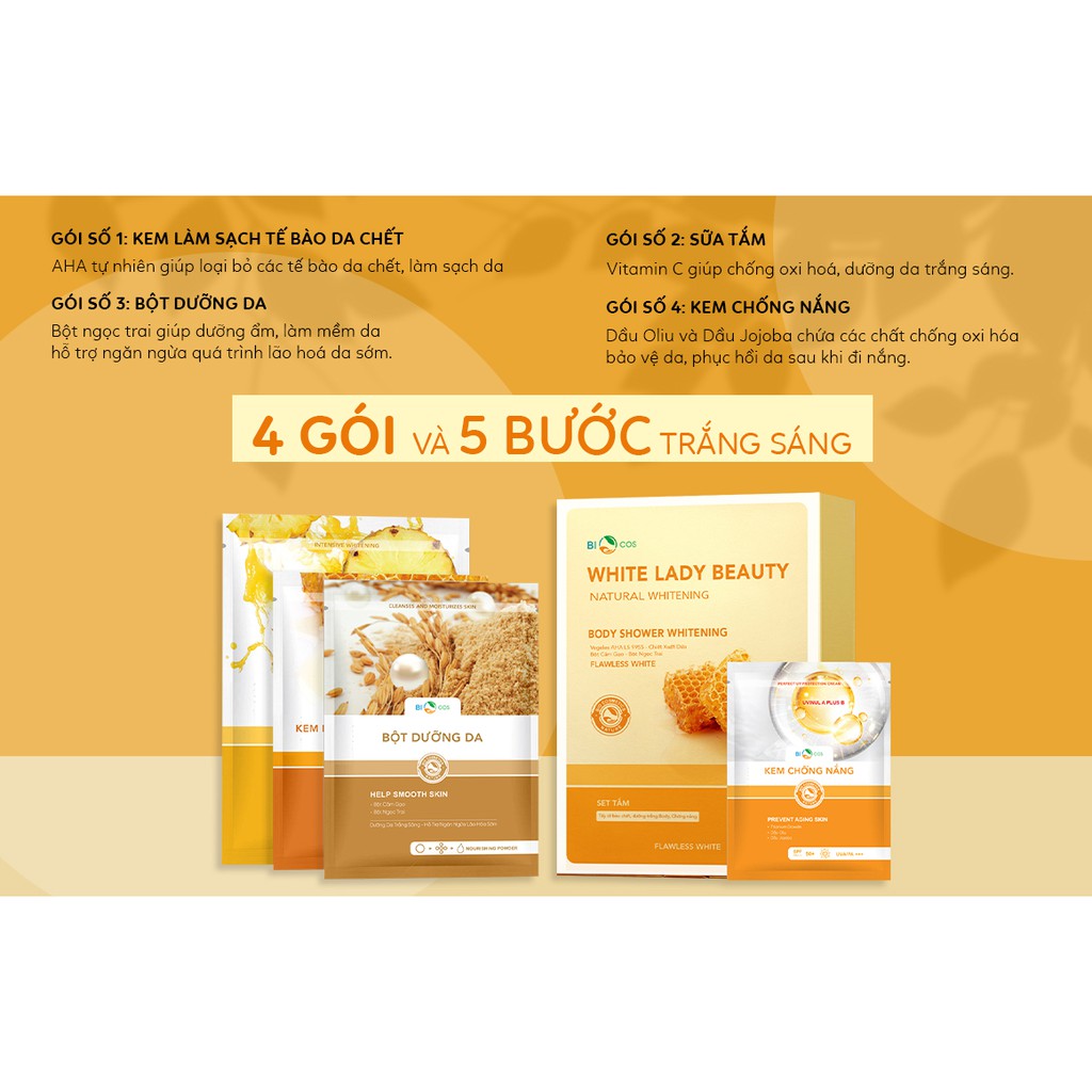 Set Tắm Trắng - White Lady Beauty Natural Whitening 7 Gói 5 Bước - Chống Lão Hóa, Tái Tạo Da 100ml | BigBuy360 - bigbuy360.vn