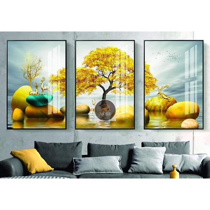 Xả tranh tráng gương cỡ to, combo 3 bức 50x70cm hoặc 60x90cm, tranh có sẵn khung treo