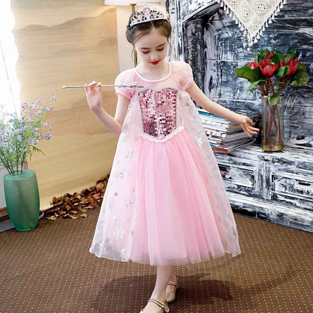 [SẴN - HÀNG LOẠI 1 TẶNG PHỤ KIỆN] Đầm Elsa màu hồng dài váy Elsa bé gái công chúa hàng xịn