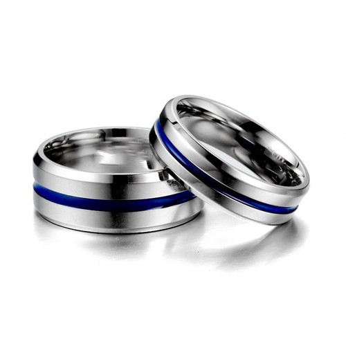 Nhẫn Nam Nữ 1 Sọc Xanh Titan Ko Đen TT 3032