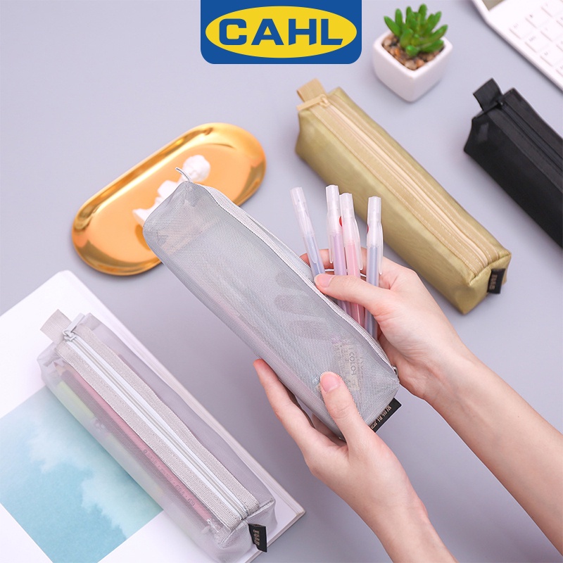Túi Đựng Bút Bằng Nylon Trong Suốt Dạng Lưới Phong Cách Hàn Quốc Ốp