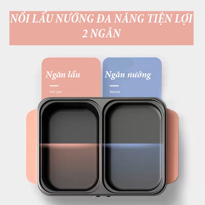 BẾP ĐIỆN 2 NGĂN MINI – NẤU LẨU VÀ ĐỒ NƯỚNG 2 NGĂN RIÊNG - NHỎ GỌN TIỆN DỤNG (MÀU HỒNG HOẶC ĐEN NGẪU NHIÊN)