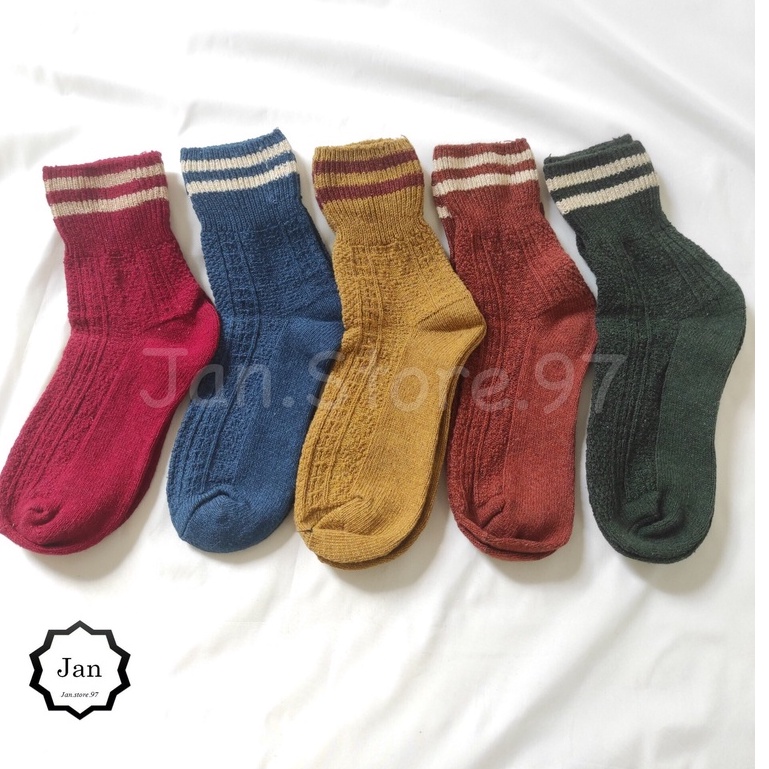 Vớ len cao cổ, tất len hai sọc cổ cao vintage NEKO