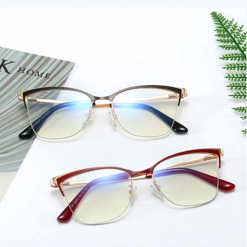 Kính Mát Mắt Mèo Gọng Kim Loại Chống Ánh Sáng Xanh Thời Trang Vintage Phương Tây Cho Nữ