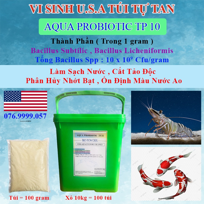 Túi 100gram - Vi sinh túi tự tan - vi sinh cắt tảo độc phân hủy nhớt bạt # vi sinh túi tự tan 100gr