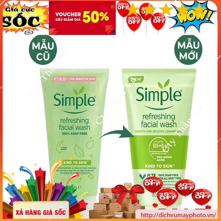 Sữa Rửa Mặt Simple Refreshing Facial Wash 150ml Chính Hãng Cho Da Dầu Nhẹ Nhàng Không Gây Kích Ứng