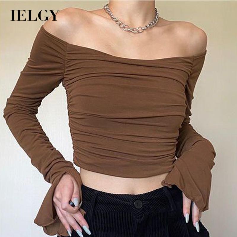 IELGY Áo Dệt Kim Mỏng Một Bên Vai Dáng Ôm Dễ Phối Đồ Thời Trang Cho Nữ