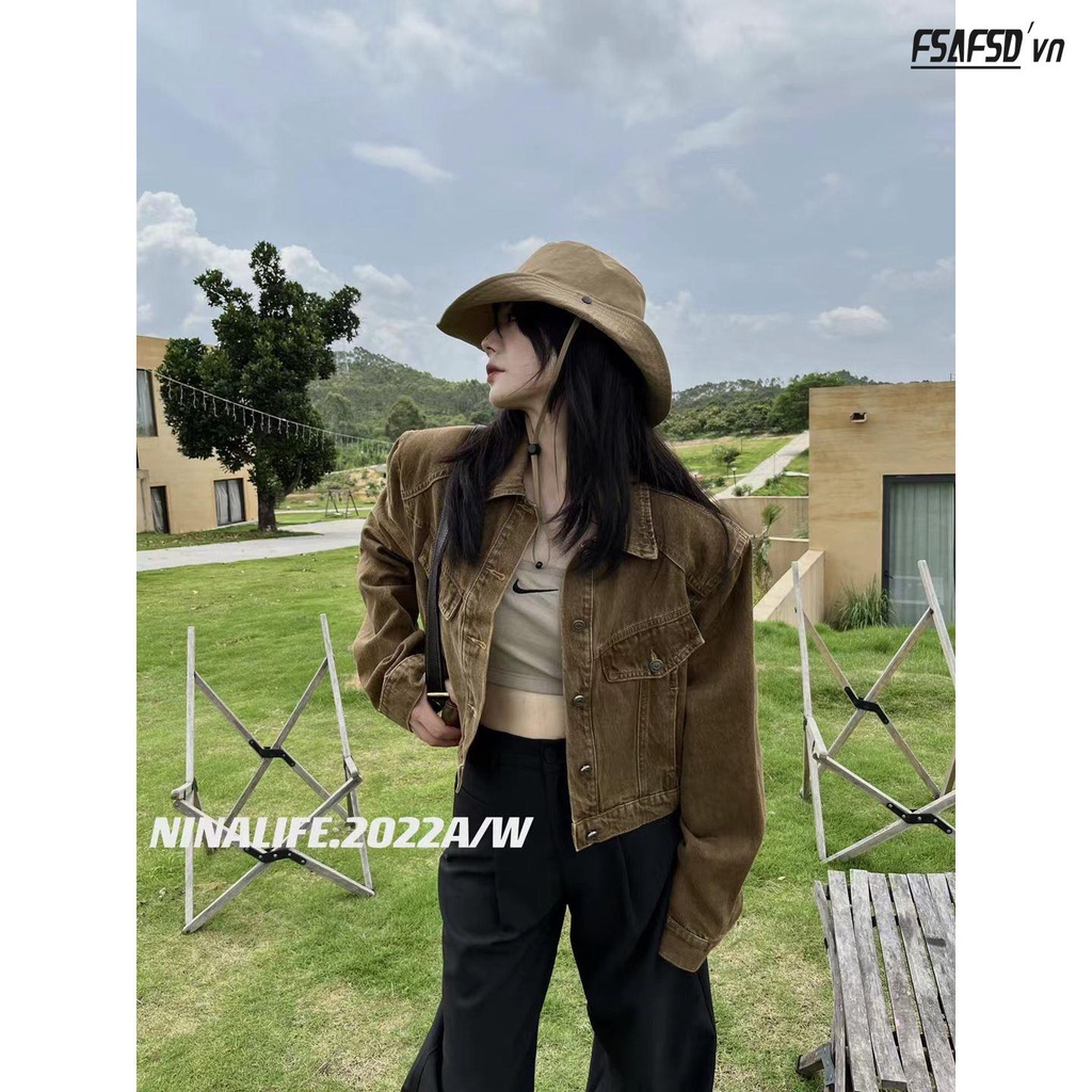 Áo Khoác Denim Dáng Rộng Thiết Kế Mới Thời Trang Mùa Thu Theo Phong Cách Hàn Quốc