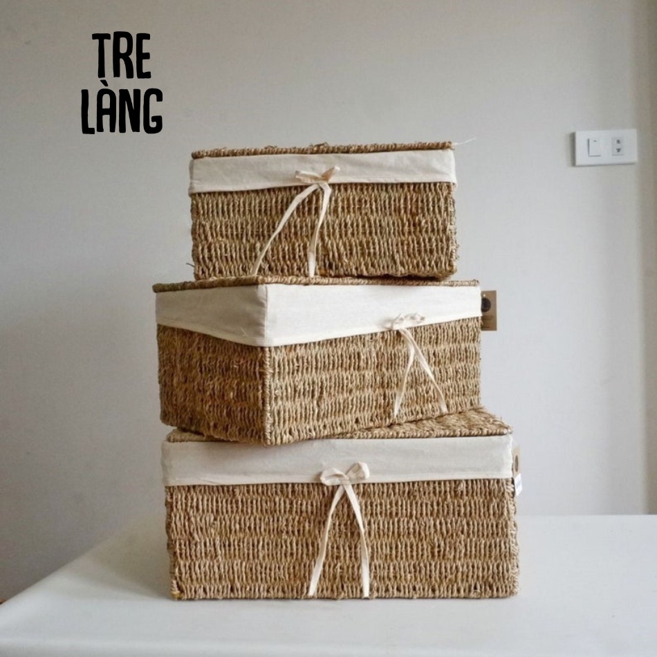 Giỏ Mây Cói Tre Làng Kích thước lớn có vải lót - màu cói tự nhiên