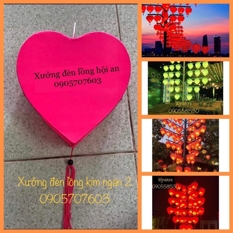 Đèn lồng hội an hình trái tim khung sắt cực đẹp (20cm)vietnames lanterns heart