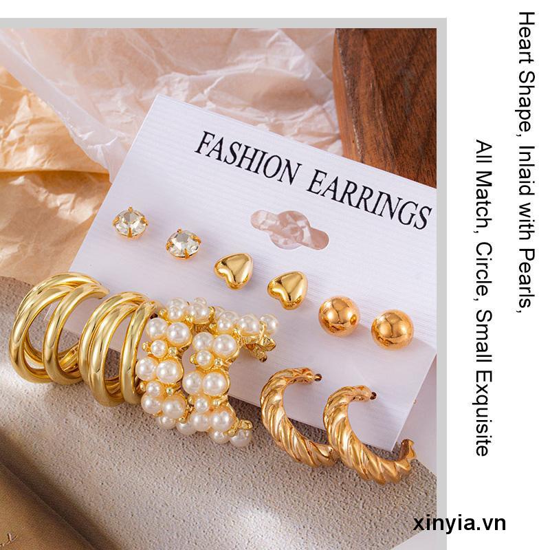 Bông Tai Hình Trái Tim Đính Ngọc Trai Nhân Tạo Thời Trang