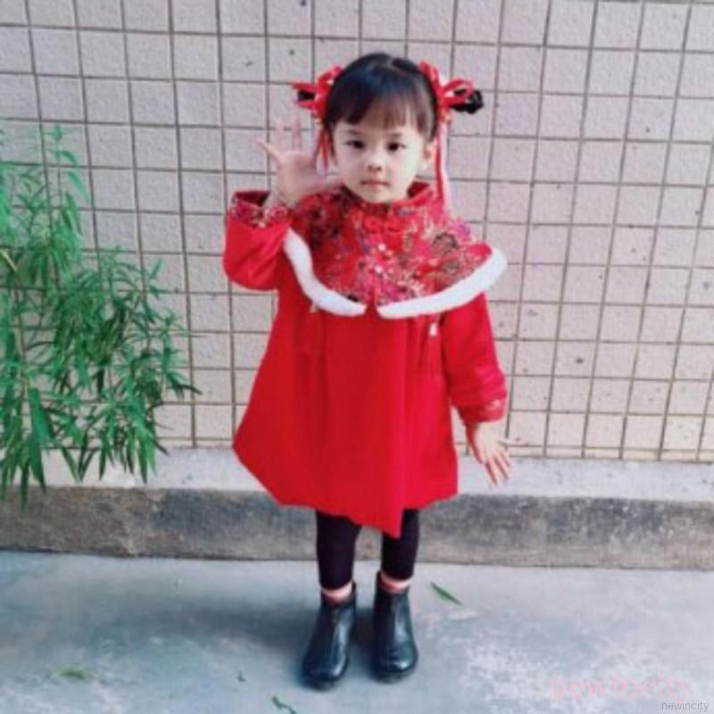 Đầm tay dài phong cách thời trang Trung Hoa cho bé gái