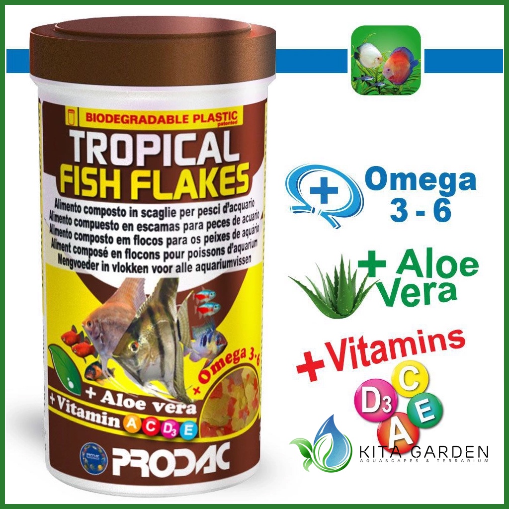 Thức ăn dạng mảnh phổ rộng Prodac Tropical Fish Flakes 330ml - 65gr | Hàng Cao Cấp Nhập Khẩu Từ Ý