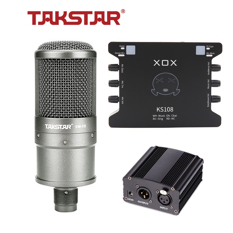 Combo mic thu âm, livestream Takstar SM-8B, Soundcard XOX KS108 [BH 1 NĂM]
