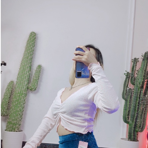 Áo croptop tay dài nhún ngực ( Ảnh Thật ) DollaHouse | BigBuy360 - bigbuy360.vn