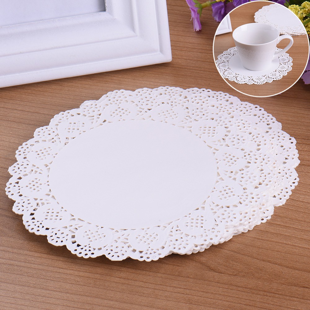 250 tờ giấy ren hình tròn màu trắng lót bánh size từ 9cm đến 21cm để lựa chọn