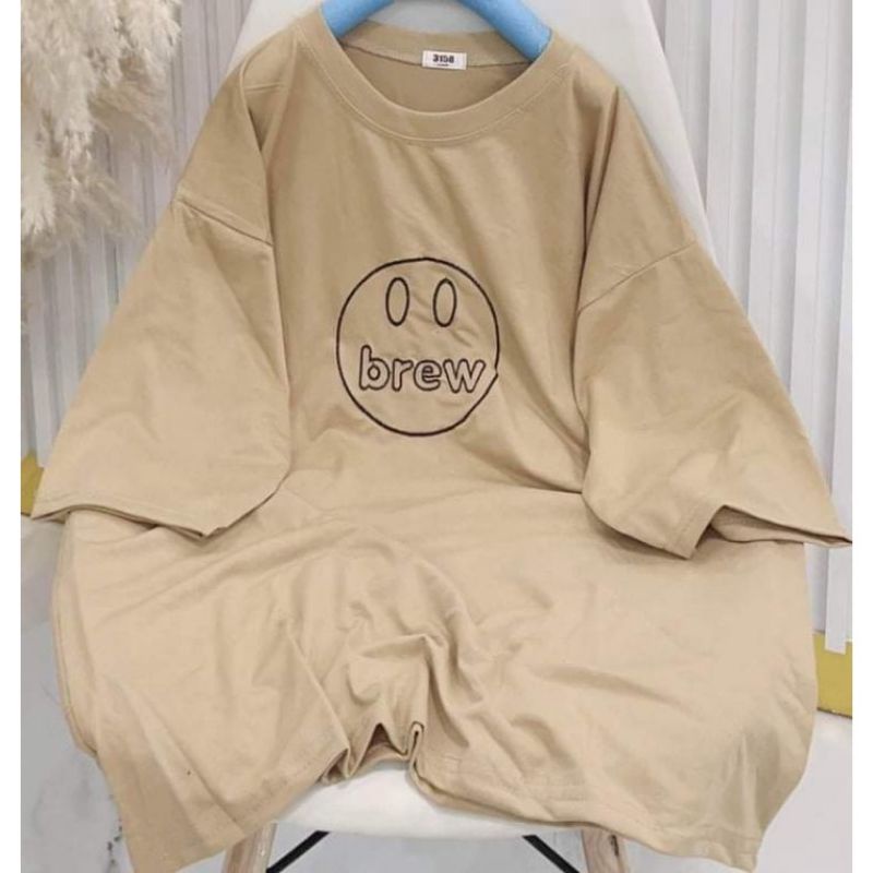Áo Thun Cotton Unisex Cổ Tròn Mặt Cười Form Rộng Tay Lỡ