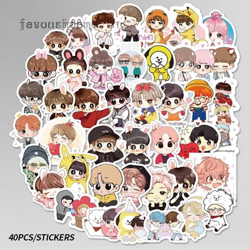 jesunshop.vn 40 nhãn dán họa tiết Kpop Bts Bangtan Boys Bt21 hoạt hình trang trí scrapbook độc đáo