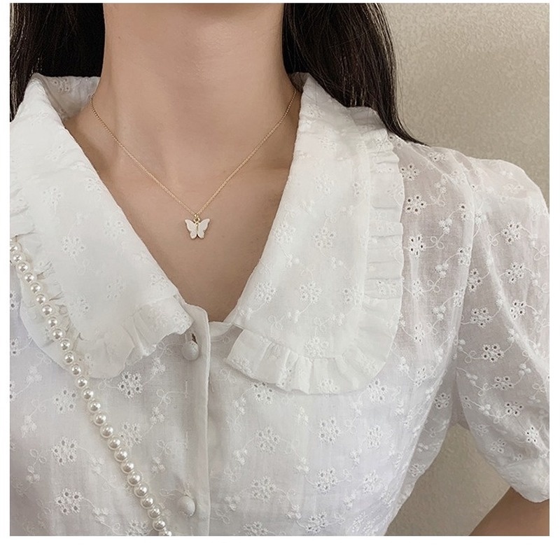 Dây chuyền mặt hình con bướm nhỏ màu kẹo phong cách cổ điển cho nữ