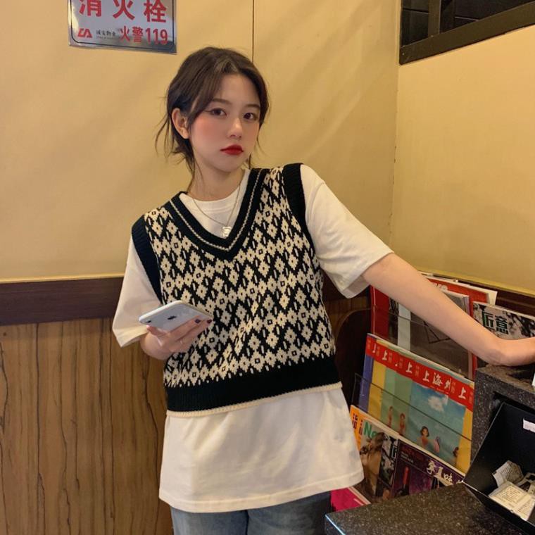 Áo Gile Không Tay Cổ Chữ V Dáng Rộng Phong Cách Hàn Quốc Cho Nữ | BigBuy360 - bigbuy360.vn