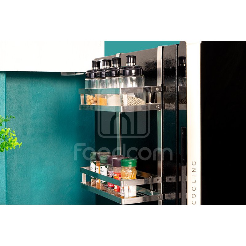 Kệ Để Gia Vị 2 Tầng Foodcom, Kệ Gia Vị Inox Treo Tủ Lạnh Dùng Để Chứa Bộ Hũ Đựng Gia Vị