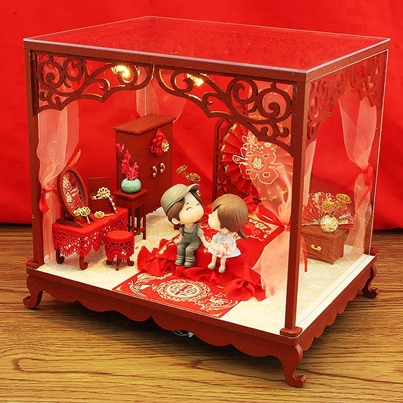 Mô hình nhà gỗ búp bê Tự, Bộ đồ chơi búp bê thu nhỏ với nội thất, làm Nhà thủ công Sưu tầm cho sở thích J13