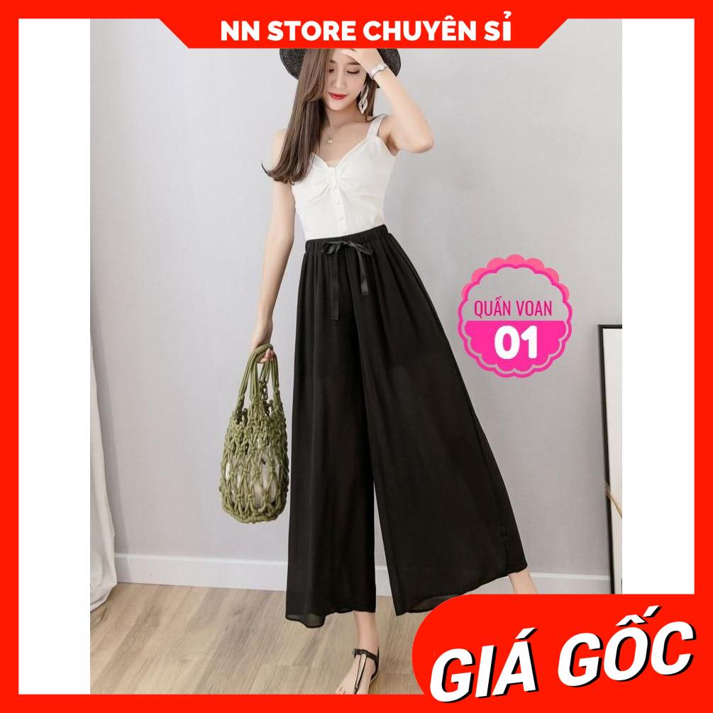 Quần ống rộng nữ chất voan siêu mềm mướt lưng thun phối nơ dễ thương QV01