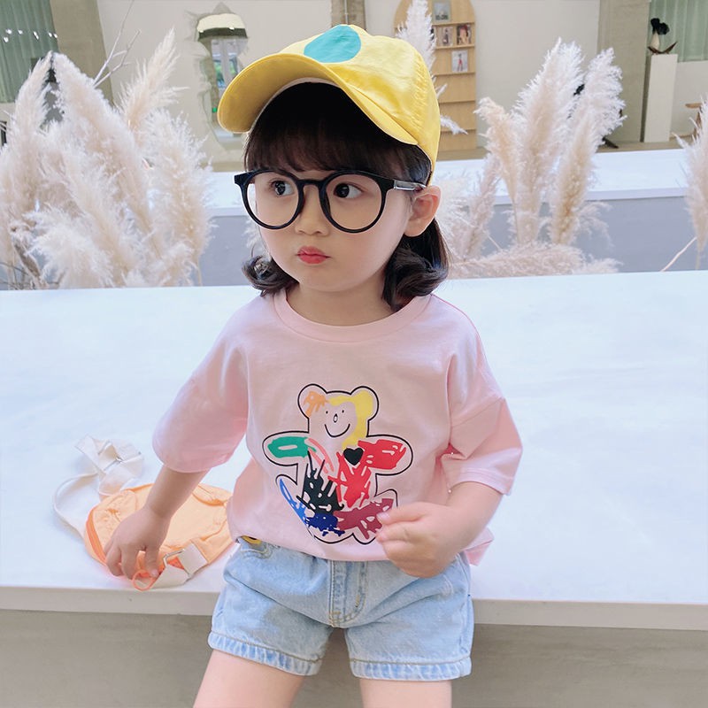 Áo Thun Tay Ngắn Vải Cotton In Hoạt Hình Barbie Dễ Thương Cho Bé Gái