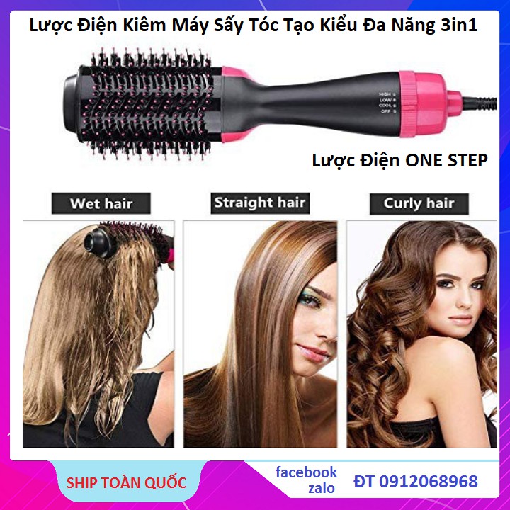 Lược Điện, Lược Sấy Tóc Tạo Kiểu Đa Năng 3 in1 Tại Nhà Chuẩn Salon ONE STEP Máy Cao Cấp
