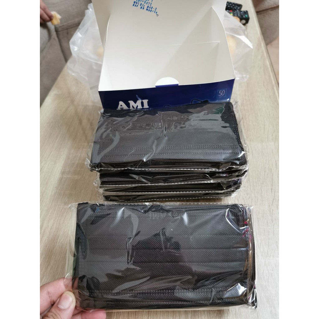 [CHÍNH HÃNG] Khẩu Trang Y Tế AMI NEW 2020 Mầu ĐEN-Hộp 50 chiếc - 4 lớp kháng khuẩn . 검은 마스크 / 50 pcs full box protect