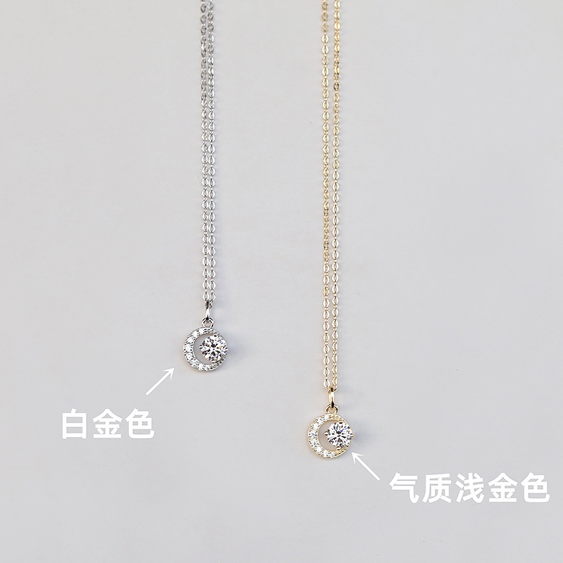 Vòng cổ Bạc 925 Mặt Hình Mặt Trăng Đính Đá Thời Trang Cho Nữ