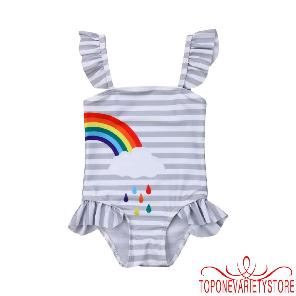 Bộ bikini liền thân họa tiết sọc ngang màu sắc cầu vồng dành cho bé