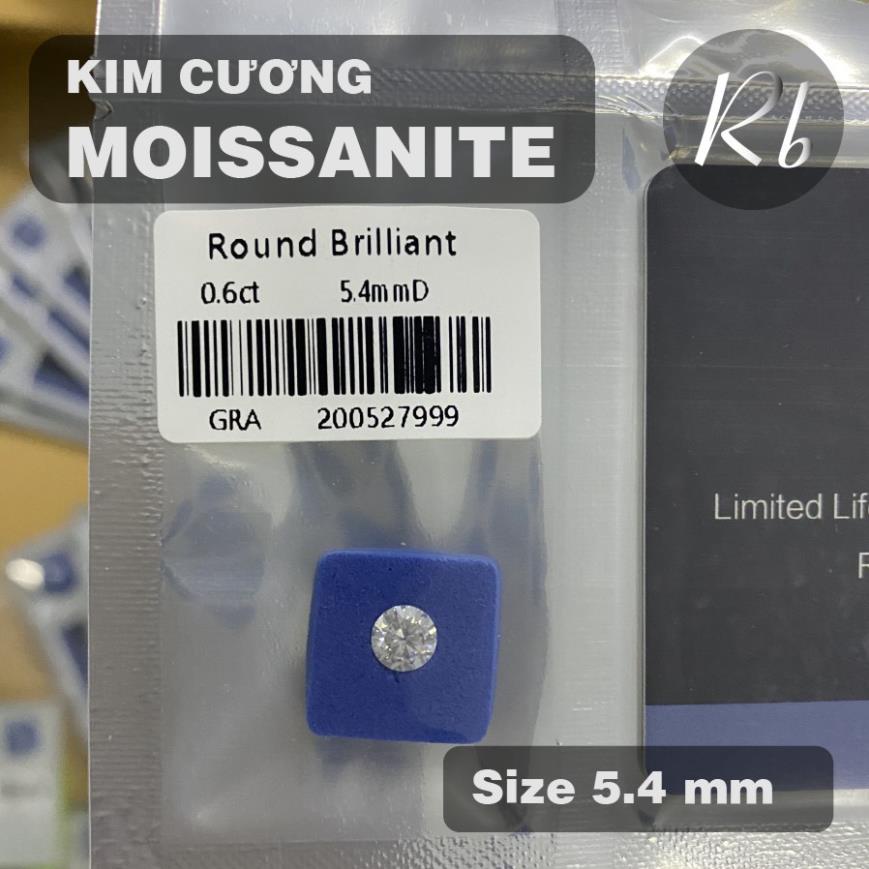 Kim Cương Nhân Tạo Moissanite 5.4mm, Nước D, Độ Sạch FL, Kiểm Định GRA, Tiêu Chuẩn U.S.A