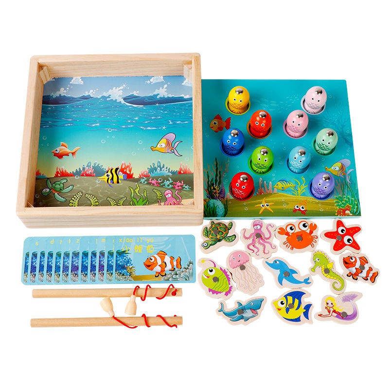 Câu đố giáo dục sớm Montessori 1-2-3 cho trẻ một tuổi -bộ đồ chơi cá bé gái vàng Bộ từ tính