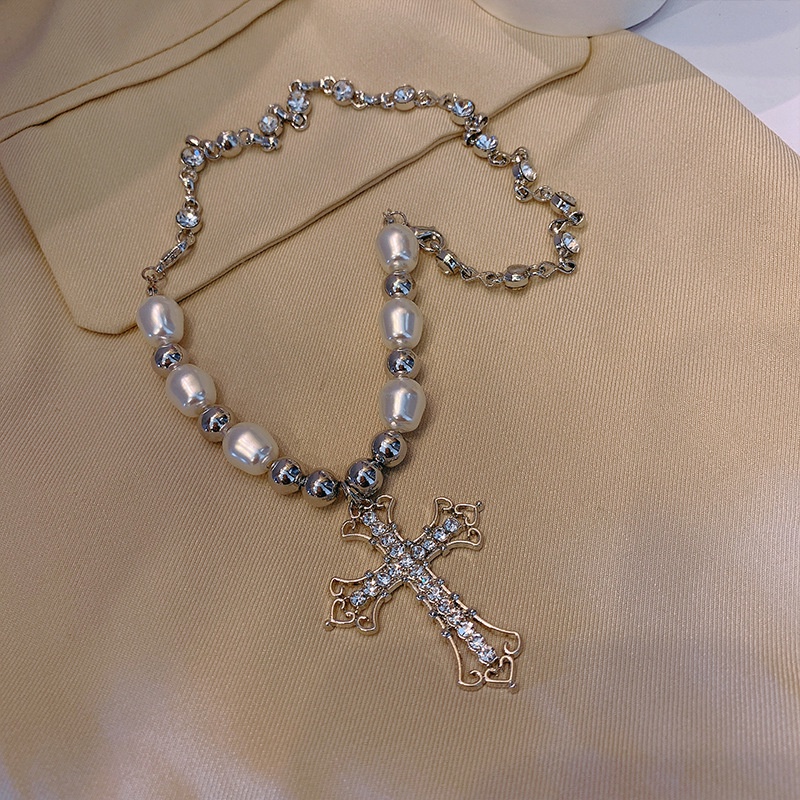 Vòng cổ Chuỗi Ngọc Trai Mặt Thánh Giá Phong Cách hip hop Cho Nam Và Nữ