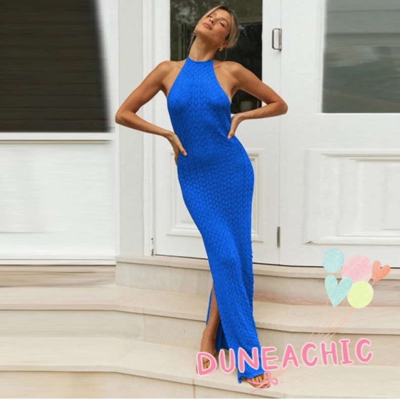 DUNEA Đầm dệt kim hở lưng xẻ tà cao gợi cảm thời trang cho nữ